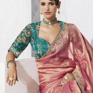 Chic & Classy Baby Pink Saree with Embroidery Work and Printed Blouse - Buy_1