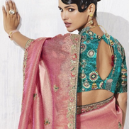 Chic & Classy Baby Pink Saree with Embroidery Work and Printed Blouse - Buy_2