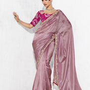 Chic Mauve Pink Embroidered Saree with Blouse Perfect for Weddings & Parties - Buy