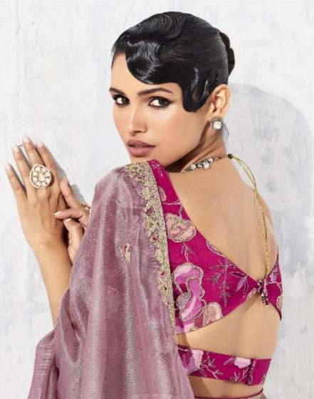 Chic Mauve Pink Embroidered Saree with Blouse Perfect for Weddings & Parties - Buy_1