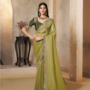 Chic Mehendi Green Satin Organza Saree with Sparkling Sequins & Stone Detailing with Satin Blouse - Buy
