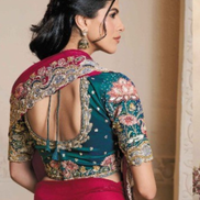 Chic Pink Dual Tone Satin Saree with Artistic Thread Embroidery & Multi-Stone Satin Blouse - Buy_1