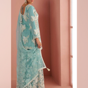 Chic Sky Blue Halter Ethnic Set Front & Back Bead Embroidery with Palazzo & Dupatta - Buy_1