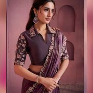 Chic Wine Two-Tone Satin Silk Saree with Bandhani Gajji Print Hand Embroidered & Embellished - Buy_1