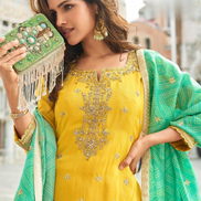 Chic Yellow Silk Embroidered Sharara Set Perfect for Haldi, Mehendi & Festive Looks - Buy_2