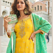 Chic Yellow Silk Embroidered Sharara Set Perfect for Haldi, Mehendi & Festive Looks - Buy_3