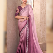 Chic in Blush Lightweight Chiffon Saree with Designer Linen Work Blouse - Buy