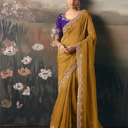Classic Brown Fancy Tissue Silk Saree with Hand Work Designer Blouse