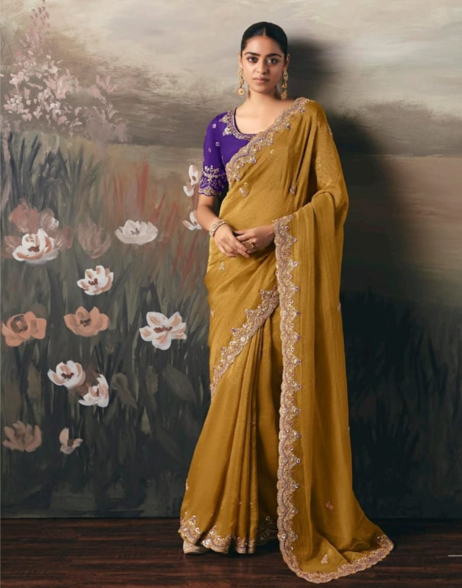Classic Brown Fancy Tissue Silk Saree with Hand Work Designer Blouse