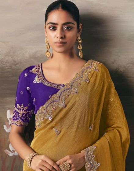 Classic Brown Fancy Tissue Silk Saree with Hand Work Designer Blouse_1