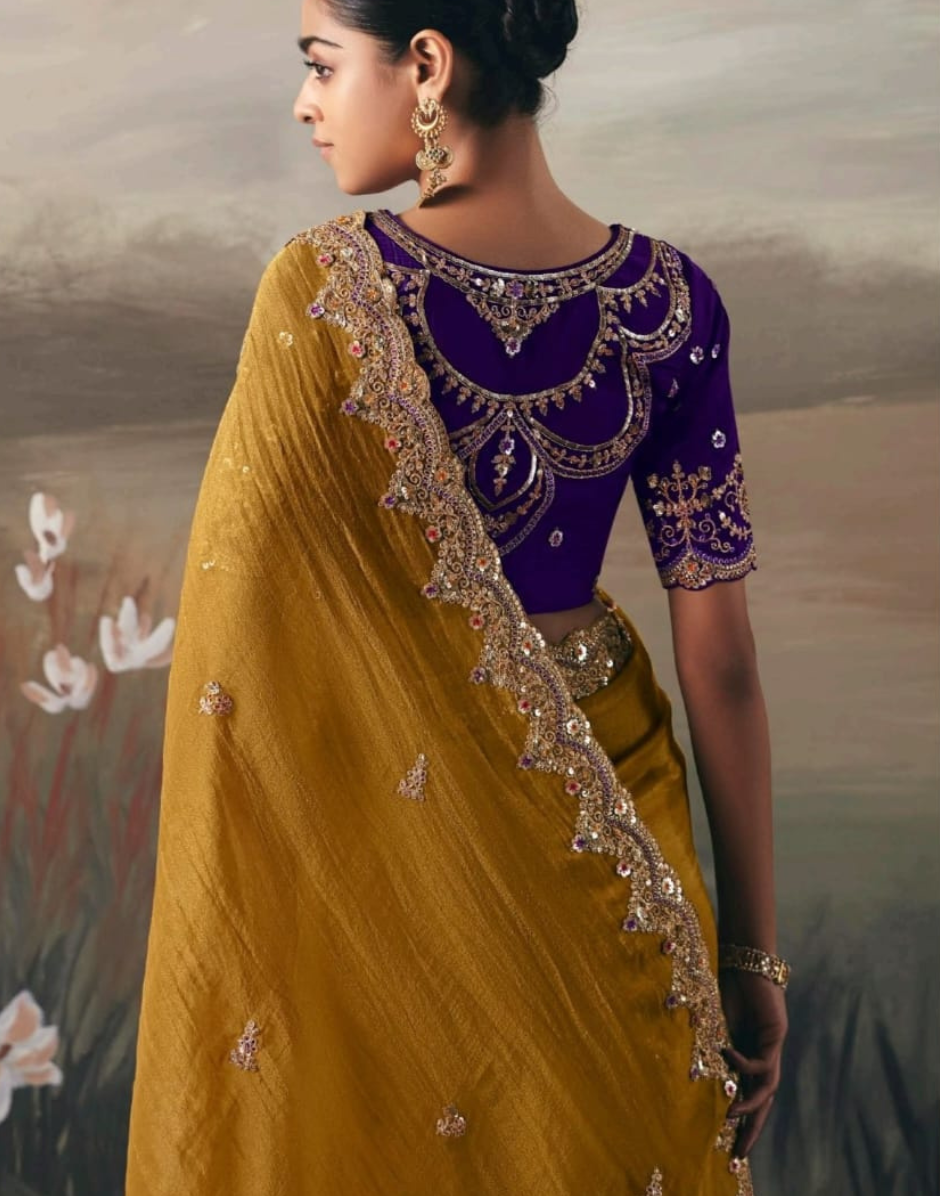 Classic Brown Fancy Tissue Silk Saree with Hand Work Designer Blouse_3