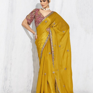 Classic Trendy Yellow Embroidered Saree with Contemporary Printed Blouse - Buy