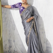 Classy Grey Embroidered Saree with Unique Printed Blouse Ideal for Modern Occasions - Buy