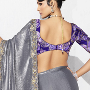 Classy Grey Embroidered Saree with Unique Printed Blouse Ideal for Modern Occasions - Buy_1