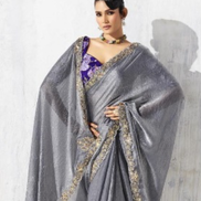 Classy Grey Embroidered Saree with Unique Printed Blouse Ideal for Modern Occasions - Buy_2