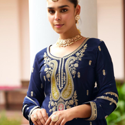 Dark Blue Chinon Sharara Suit for Women Traditional Hand Embroidery Wedding & Party Wear Dress - Buy_1