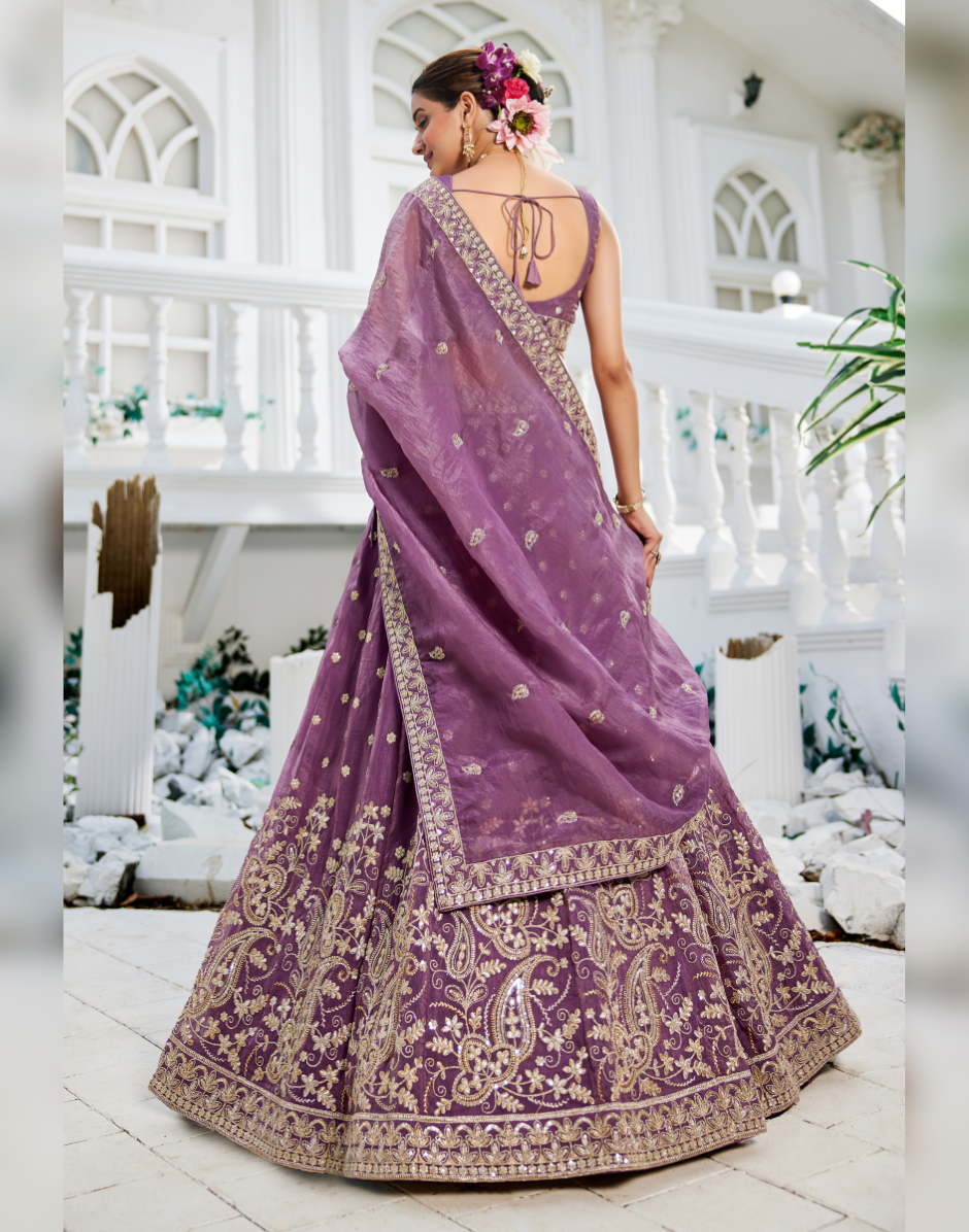 Dazzling Golden Tissue Lehenga Choli with Sequin Work & Matching Dupatta_1
