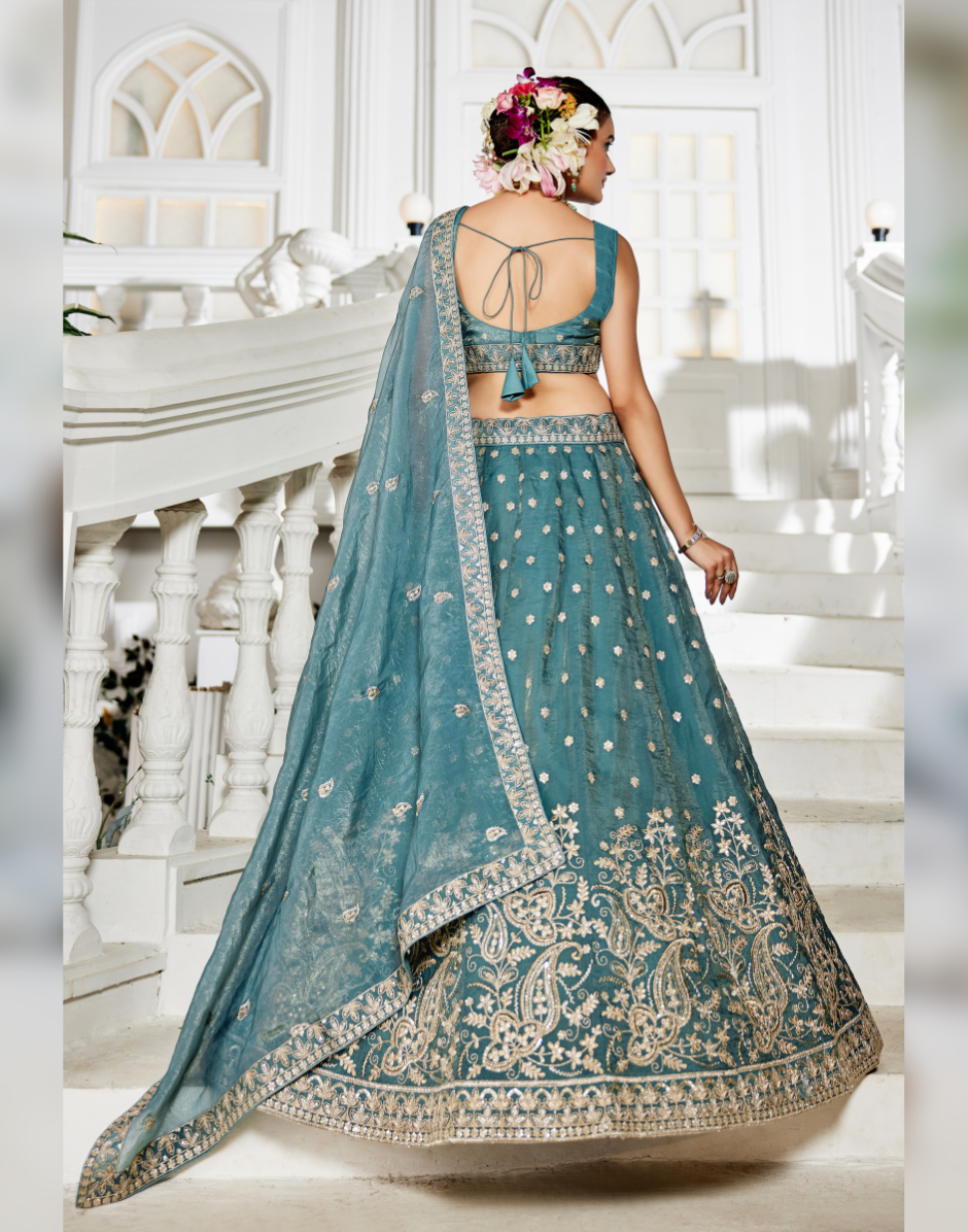 Dazzling Golden Tissue Lehenga Choli with Sequin Work & Matching Dupatta_4