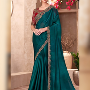 Dazzling Green Sparkle Shaded Saree Paired with Georgette Work Blouse - Buy