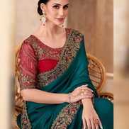 Dazzling Green Sparkle Shaded Saree Paired with Georgette Work Blouse - Buy_1