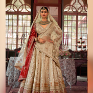 Designer Cream Bridal Silk Lehenga with Pearl, Zari & Sequin Embroidery Blouse with Double Dupatta Set - Buy