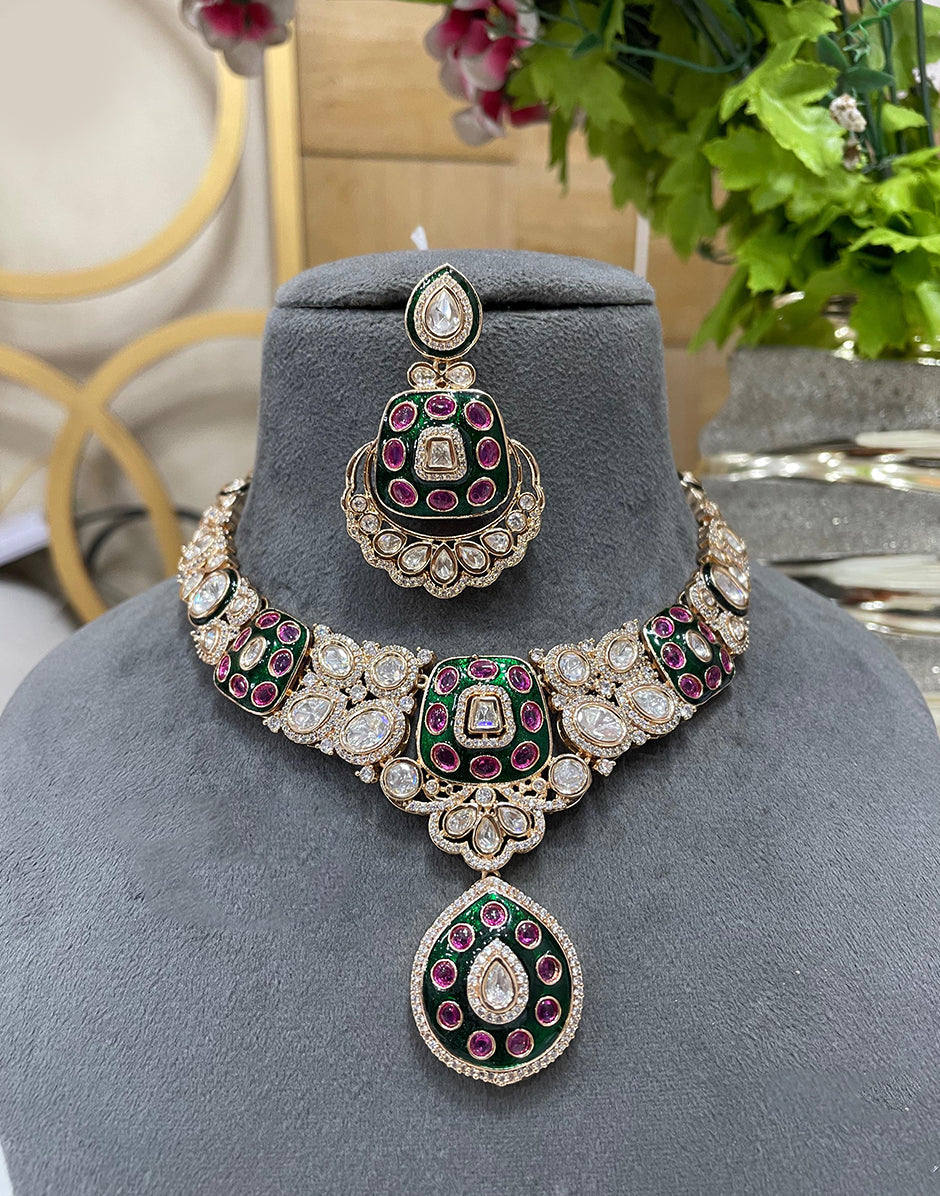 Designer Multicolor Kundan Necklace Set Ethnic Jewelry with Earrings for Indian Celebrations