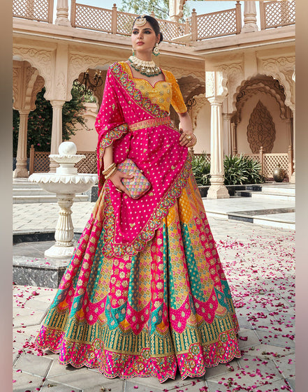 Designer Pink Banarasi Silk Lehenga Set for Weddings & Festive Wear - Buy