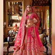 Designer Pink Silk Bridal Lehenga with Heavy Embroidery, Zari & Pearl Detailing Dual Dupatta & Blouse Set - Buy