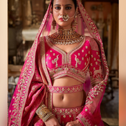Designer Pink Silk Bridal Lehenga with Heavy Embroidery, Zari & Pearl Detailing Dual Dupatta & Blouse Set - Buy_1