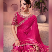 Designer Pink Two-Tone Satin Silk Saree with Traditional Print & Intricate Embellished Embroidery - Buy_1