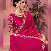 Designer Pink Two-Tone Satin Silk Saree with Traditional Print & Intricate Embellished Embroidery - Buy_2