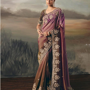 Designer Purple Brown Dual Shade Tissue Saree with Hand Embroidery Blouse