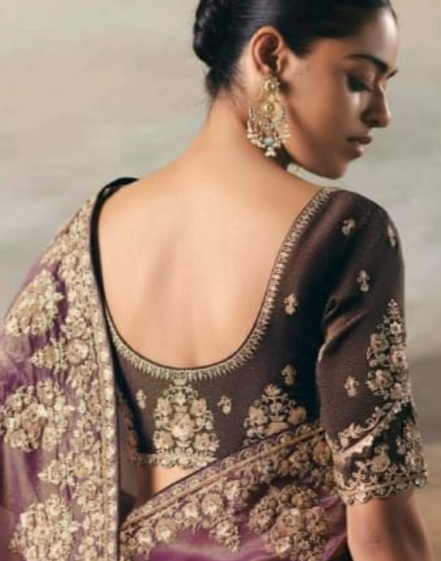 Designer Purple Brown Dual Shade Tissue Saree with Hand Embroidery Blouse_2