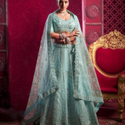 Designer Sky Blue Lehenga Blouse Dupatta with Zarkan, Latkans & Mirror Work - Buy