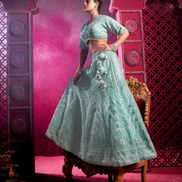Designer Sky Blue Lehenga Blouse Dupatta with Zarkan, Latkans & Mirror Work - Buy_1