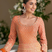 Designer Wedding Gown in Georgette with Seroski Zarkan Work & Embroidered Dupatta - Buy_1