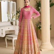 Designer Wedding Gown in Georgette with Seroski Zarkan Work & Embroidered Dupatta - Buy_2
