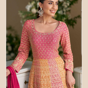 Designer Wedding Gown in Georgette with Seroski Zarkan Work & Embroidered Dupatta - Buy_3