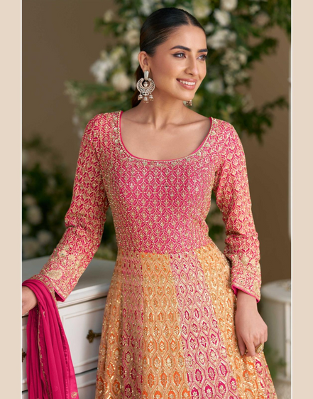Designer Wedding Gown in Georgette with Seroski Zarkan Work & Embroidered Dupatta - Buy_3