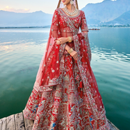 Drape in Luxury Heavy Bridal Silk Lehenga with Intricate Khatli Work - Buy