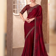 Drape the Glamour Maroon Sparkle Chiffon Saree & Contrast Linen Work Blouse