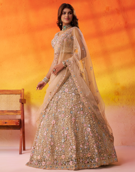 Elegant Net Fabric Sequins Embroidered Lehenga Choli Set with Dupatta - Buy_1