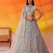 Elegant Net Fabric Sequins Embroidered Lehenga Choli Set with Dupatta - Buy_3