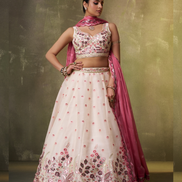 Elegant Organza Lehenga Choli Featuring Sequins Thread Embroidery with Dupatta - Buy