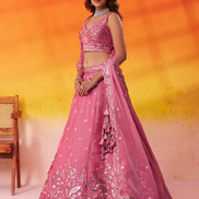 Elegant Organza Lehenga Choli Featuring Sequins Thread Embroidery with Dupatta - Buy_10