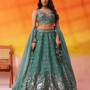 Elegant Organza Lehenga Choli Featuring Sequins Thread Embroidery with Dupatta - Buy_3