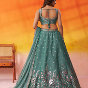 Elegant Organza Lehenga Choli Featuring Sequins Thread Embroidery with Dupatta - Buy_4