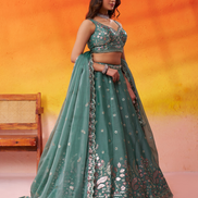 Elegant Organza Lehenga Choli Featuring Sequins Thread Embroidery with Dupatta - Buy_5