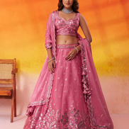 Elegant Organza Lehenga Choli Featuring Sequins Thread Embroidery with Dupatta - Buy_9