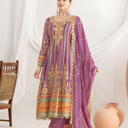 Elegant Premium Silk Anarkali Set Dabka Dori, Resham & Mirror Work with Beautiful Neckline, Jhumka Lace Dupatta & Pants - Buy